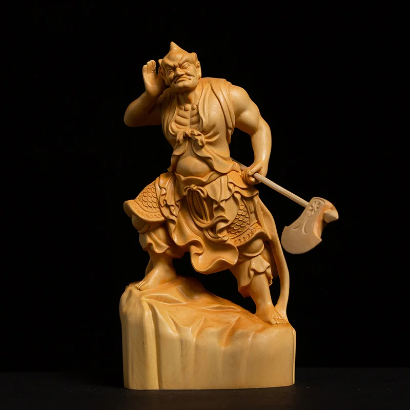 Hand-Carved Wooden Thousand-Mile Eye and Wind-Accompanying Ear General Statues, Elegant Mazu Guardian Figurines for Display 3