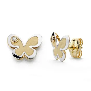 

Gold earrings 18k two-tone butterfly cubic zirconia 8mm. [AA0291]