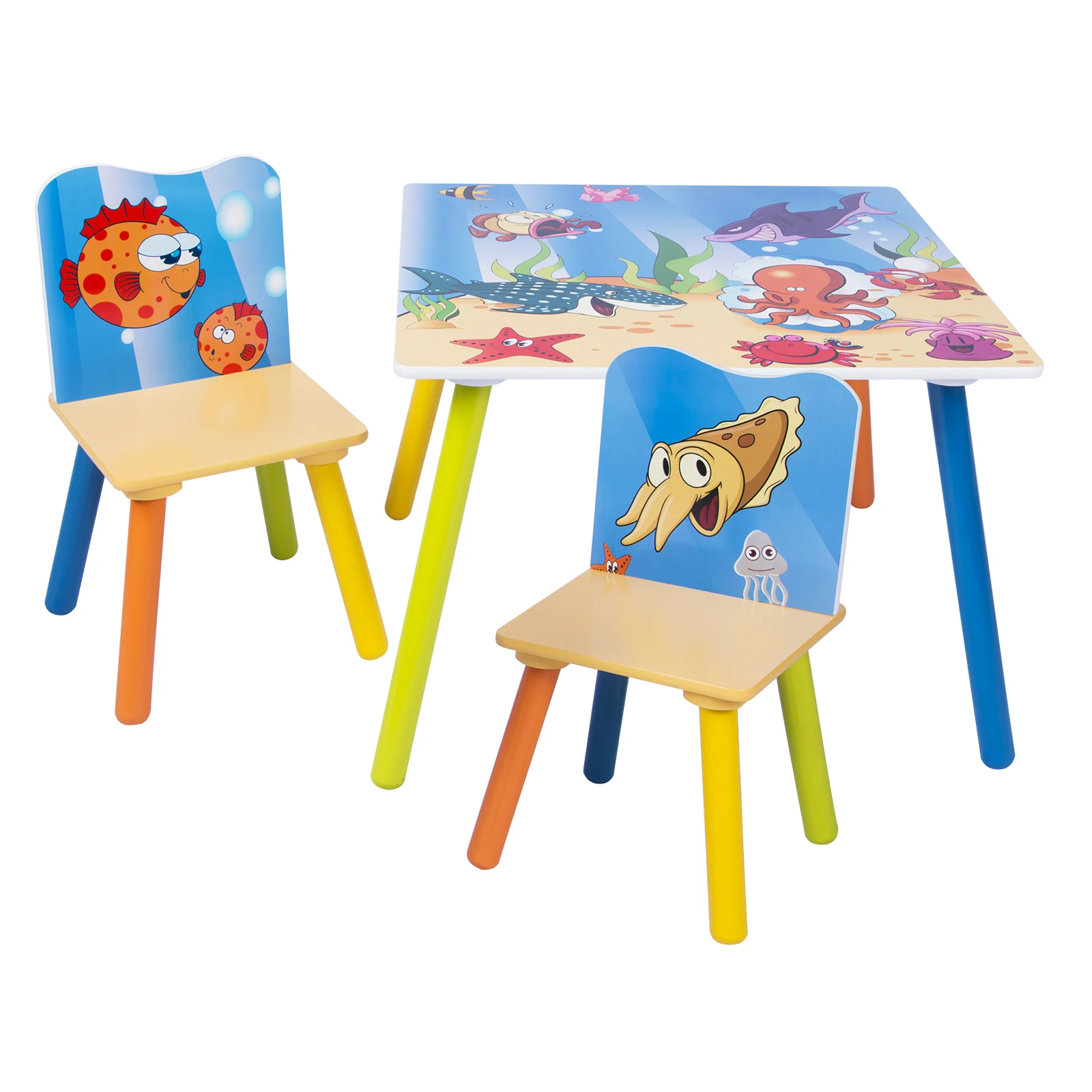 Woltu Wooden Kids' Children's Desk Table With 2 Chairs Stools Set For