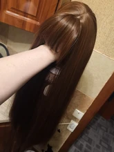 OneNonly-Peluca de cabello sintético para mujer, cabellera artificial largo, liso, ombré, rojo, marrón, con flequillo, color blanco y negro, resistente al calor, Cosplay diario