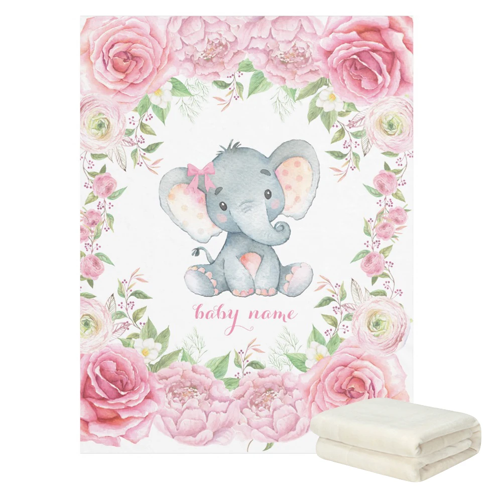 LVYZIHO детское одеяло на заказ с именем шикарные Розовые розы цветок слон детское одеяло для девочки-30x40 дюймов-Фланелевое Флисовое одеяло