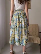 REALEFT-faldas largas plisadas con estampado Floral para mujer, faldas largas de tul, de cintura alta, sueltas, para primavera y verano, 2021