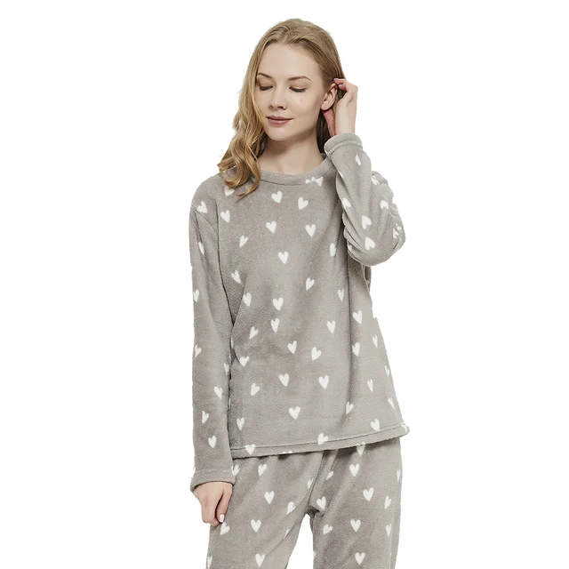 PimpamTex - Women's Autumn Winter Coral Long Sleeved Pyjama Set, Warm Winter Coral Printed Pyjama Set, Perfect Christmas Gift Olga gris