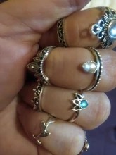 Conjunto de Anillos de nudillo de cristal Vintage para mujer, colgante de luna de loto, anillo bohemio, regalo de joyería
