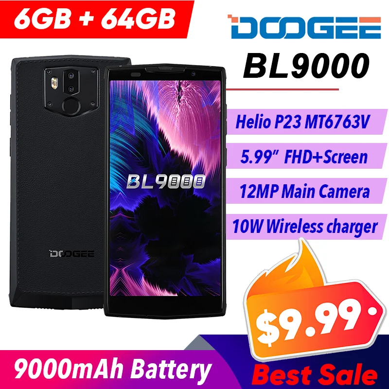 cellphones for gaming DOOGEE BL9000 6GB 64GB Dual SIM Smartphone Unlocked Android 8.1 5.99" FHD+Screen, 9000mAh Battery 10W Wireless charger cheap android cell phones