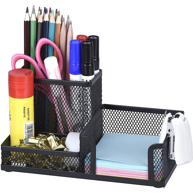 Portalápices para escritorio, soporte para bolígrafo con función de  rotación de 360 grados, organizador de bolígrafos de malla de alambre para
