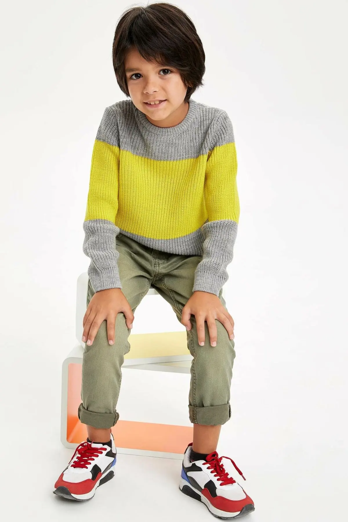 DeFacto/Модные свободные пуловеры в полоску с круглым вырезом для мальчиков; Повседневная Спортивная одежда для мальчиков; новые осенние пуловеры; Новинка; L4259A619WN