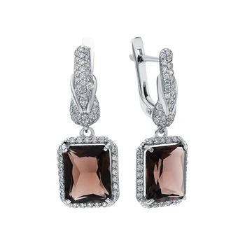 

Silver earrings with раухтопазами and cubic zirconia sunlight