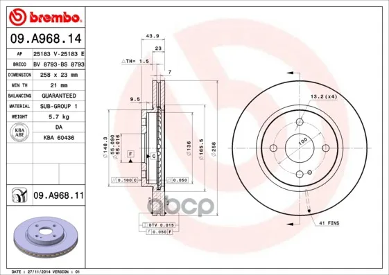 Диск Тормозной Передн Mazda: 2 07- Brembo арт. 09.A968.14