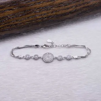 

925 Sterling Silver Zircon Stone Round Pattern Bracelet