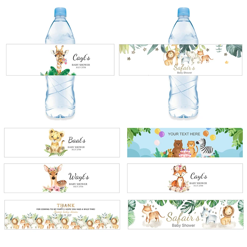 

Jungle Animal Party Water Bottle Stickers Label Custom 1st Wild One Birthday Party Bottle Wrappe Baby Shower Safari Theme Party