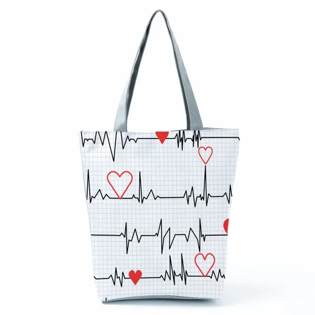 Electrocardiogram Grid Print Shoulder Bags Fashion Simple Women's Bag Eco Portable Handbags Practical High Capacity Shopping Bag hl2324 Nurse Bag