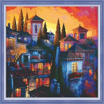 

51229 painting with rhinestones 5D 'Evening town', 65x65 cm