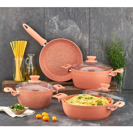 Gránitkészlet 7Db Edények Szett Gránit Sült Serpenyő Souce Edény Tej Üvegfedelekkel És 5 Különböző Színű - Image 4