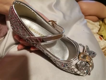 Zapatos de princesa para niñas, zapatillas con flores y brillantina para niñas pequeñas, incluye tacón alto y moño estilo mariposa, en azul, rosa y plata, talla 26-38