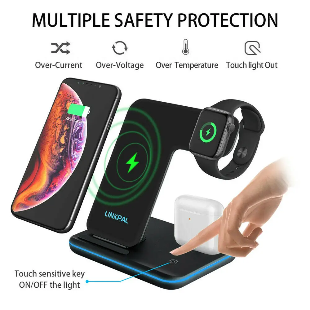 

New 15w 3 In 1 Wireless Charger Induction Charging Stand For Iphone 11 X Xs Xr Airpods Apple Watch Se 6 5 Charge Docks Station