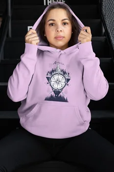 

Angemiel Wear Cosmic Compass Mountain And Stars Pink Women 'S Hooded Sweatshirt