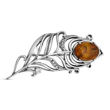 Серебряная брошь с фианитом и янтарём Красная пресня 13310986