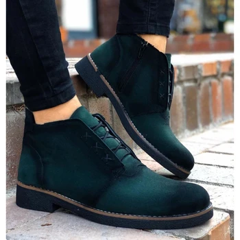 

BA0045 Hidden Laced Khaki Green Suede Black Base Men 'S Sports Classic Half Ankle Boot. Van, chaussure, air, para, flip, cover