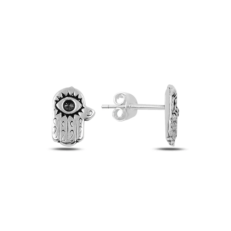 

Silver 925 Sterling Oxidized Fatma Master Hand Earring