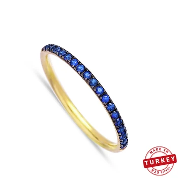

Hot Sale 925 Sterling Silver Pave Band Ring Sapphire Stone Simple English Handmade Mint Jewelry