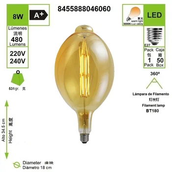 

Bombilla LED Filamento Gran Tamaño Rosca E27 220V (BT180)