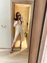 A-Line Dress V-Neck Spring Bishop-Sleeve Satin Simplee Chic Elegant Vintage High-Waist