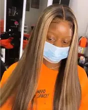 Pelucas de cabello humano rubio miel marrón brasileño para mujeres, pelo liso de hueso 13x4, encaje frontal resaltado, cierre