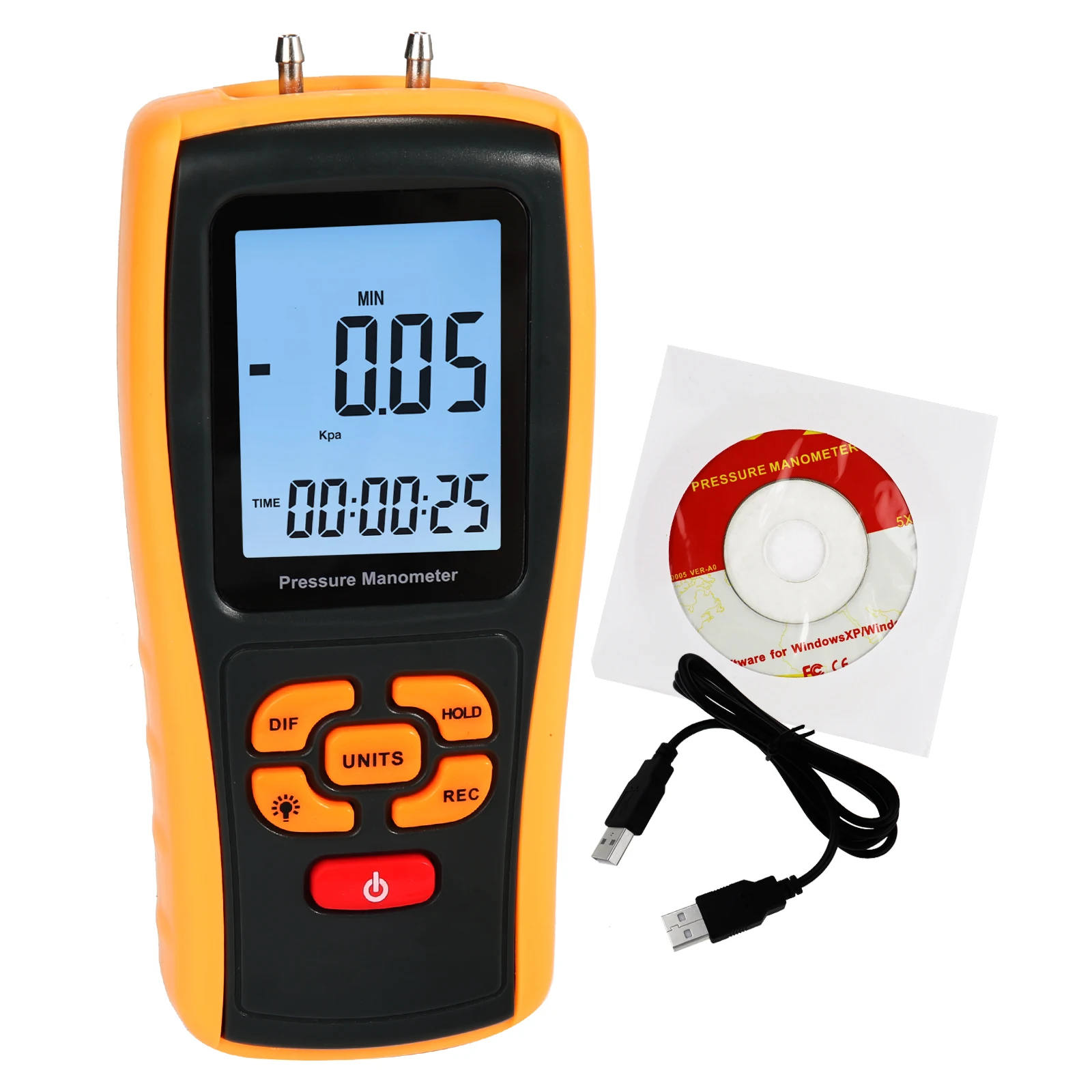 LCD Digital Manometer Dual Input Gas Pressure Tester Differential Pressure Gauge