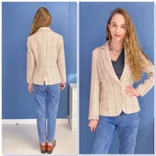 Female Blazer Coat Elegant Jacket Single-Button Wool Vintage Vimly Women Office Lady