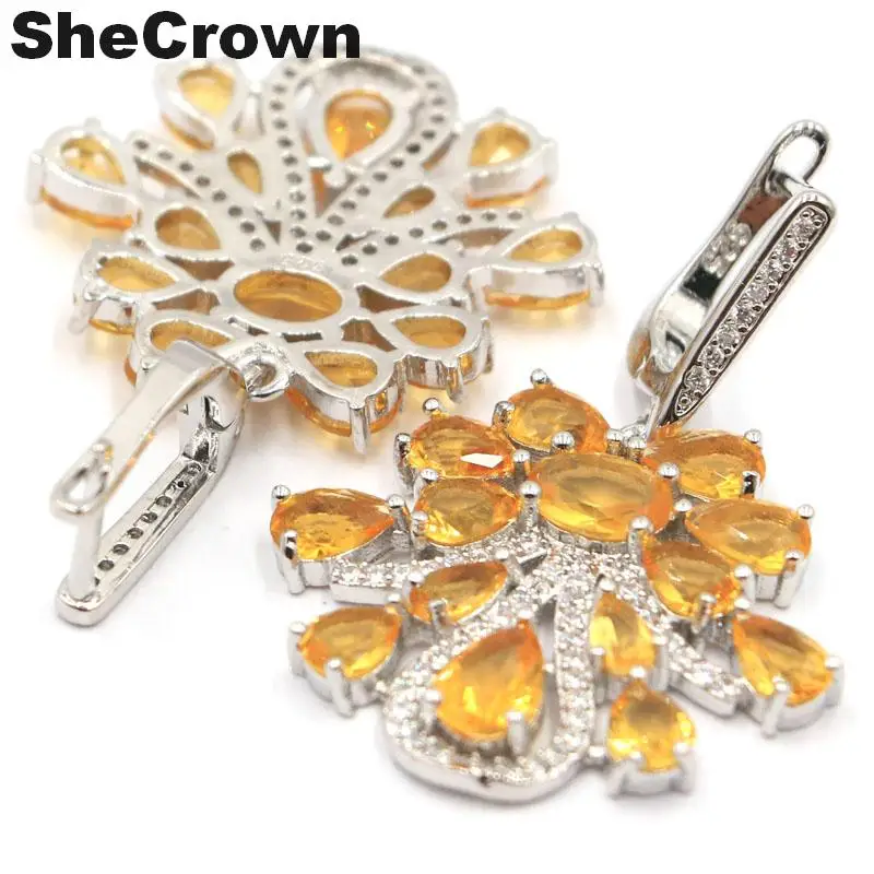 

Elegant Golden Yellow Citrine Love Heart White CZ Girls Ladies Engagement 925 Sterling Silver Earrings Gift