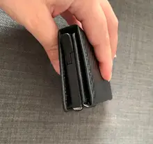 DIENQI-Monedero con revestimiento de metal para hombre, minitarjetero con antibloqueo Rfid, adecuada para guardar tarjeta de identificación, de cuero, monedero masculino de carbono con cremallera