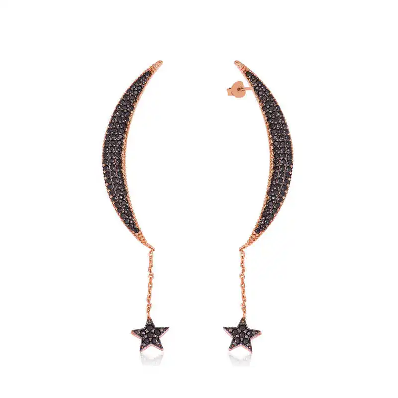 

Silver Chain Moon Star Stud Earrings