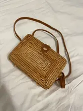 Bolso de mimbre tejido para mujer, mochila pequeña con bandoleras cruzadas de mimbre tejida a mano, perfecto para verano