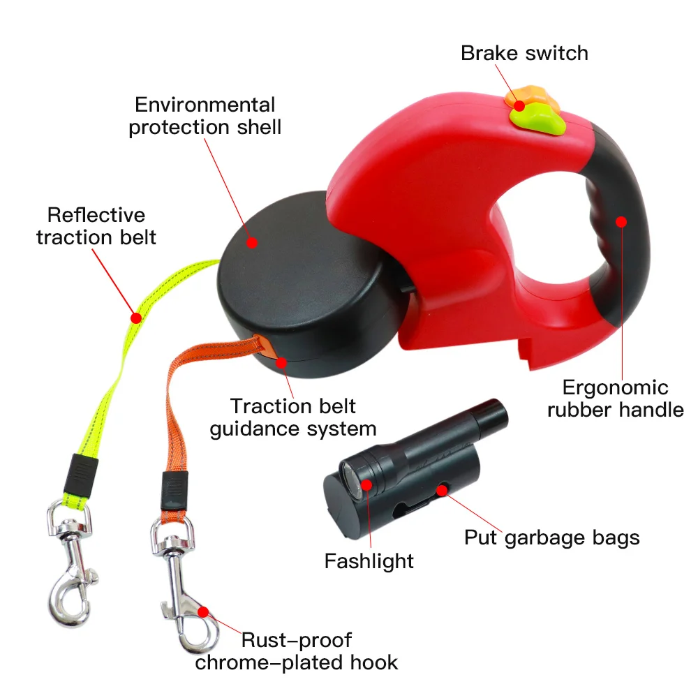 2 Color Retractable Dual Double Pet Leash Rope Zero Tangle Walk For Two Dog Walk The Dog Adjustable Pet Leash Pet Supplies