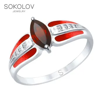 

SOKOLOV ring of silver with enamel and garnet, and cubic zirconia fashion jewelry 925 women's/men's, male/female, women's male