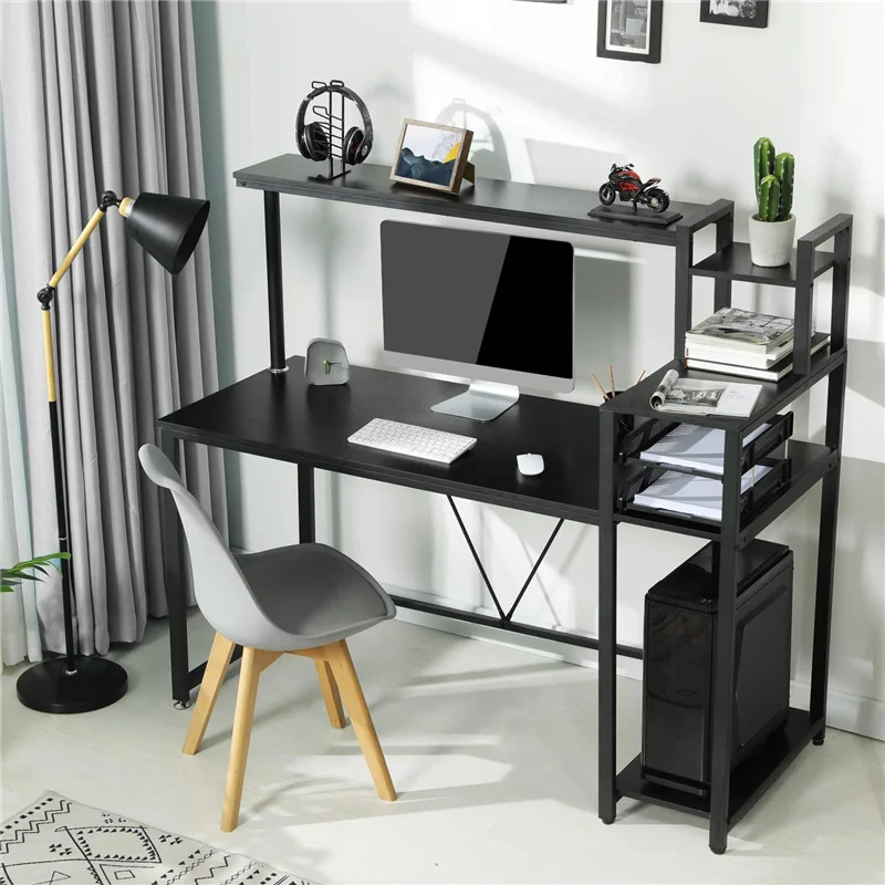 

Home Office 59" Gmaing Computer Desk Writing Table Workstation with Hutch and 4-Tier Shelves Bookshelf & CPU Stand Wood Metal