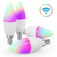 3 peças e14 led inteligente wifi lâmpada 5w rgb + c + w lâmpada de vela pode ser escurecido trabalho com alexa google assistente controle remoto para casa