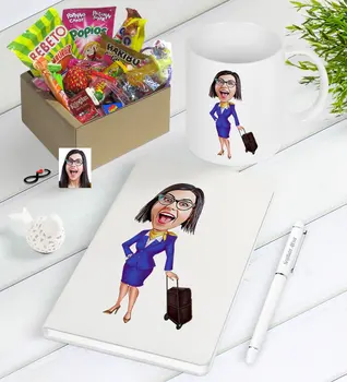 

Personalized Stewardess Caricature Of Nostalgic Lezzetler Notebook Pen Mug Gift Seti-2