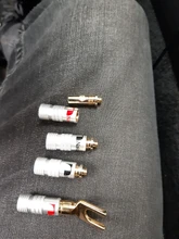 4 Uds chapados en oro Y en forma de Banana macho de Audio enchufes para altavoz tenedor con tornillo Spade conector de Cable para vinculante Post