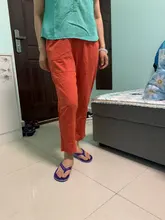 Pantalones de lino y algodón para mujer, pantalón harén holgado, informal, con cintura elástica, Color liso, para primavera y verano