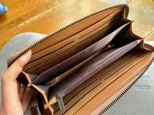 Billetera de piel auténtica para mujer, Cartera de lujo, bolso largo, tarjetero