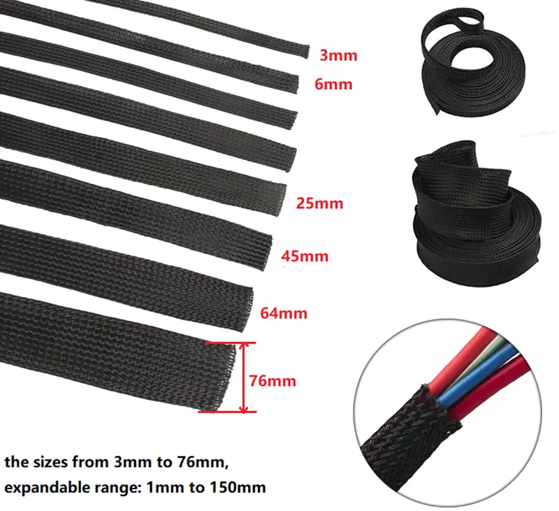 PET Black Cable Sleeve Length1/3/5/50/100M Insulated Braided Sleeving Data Line Protection Wire Cable Flame-Retardant Nylon Tube - Image 6