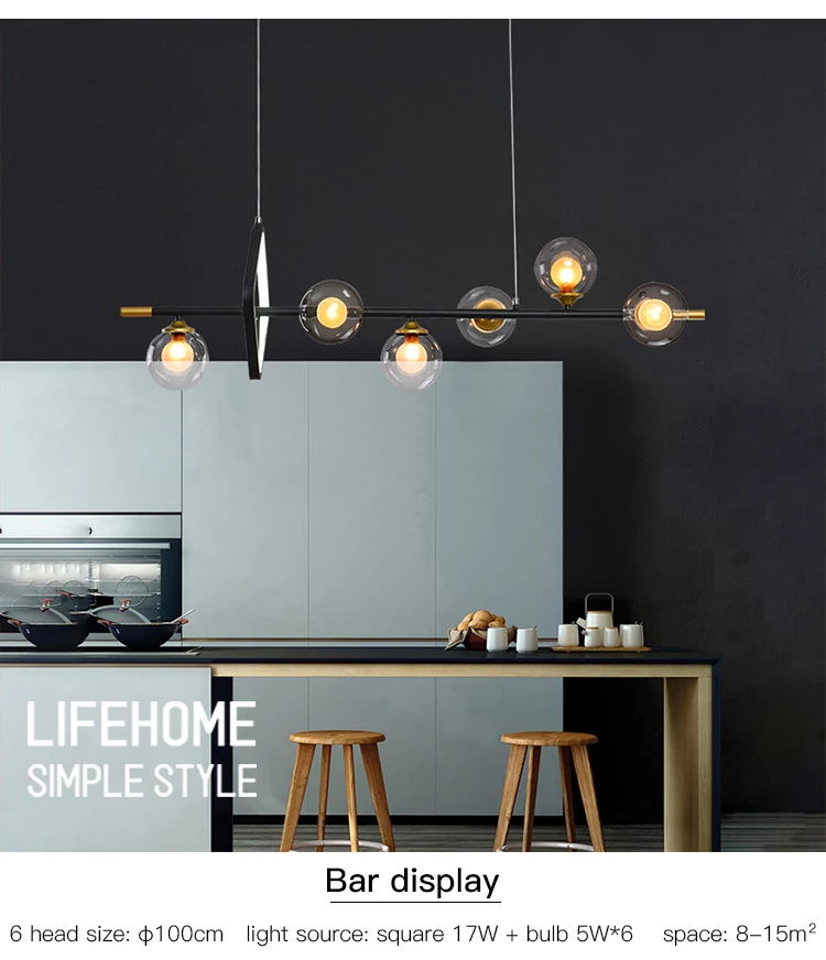 dining light fixtures Nordic Transparent Glass Ball Chandelier For Dining Room Kitchen Living Bar Decor Modern Black Long Pendant Lamp Indoor Lighting grey chandelier