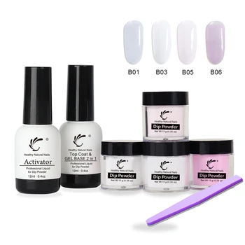 

TP 7 Pcs/Set 0.35oz Nail Dip Powder + 12ml Gel File Kit No Lamp Cure Acrylic System 10g Dipping Powder Salon Decor Tool