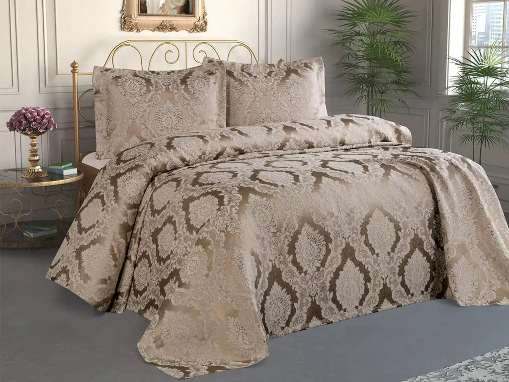 Şulem Jacquard Chenille Bed Cover Cappucino