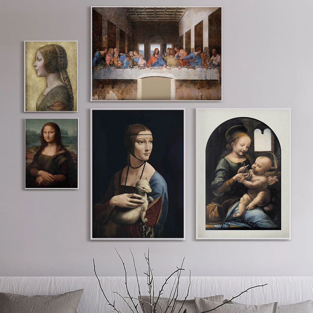 

Mona Lisa Vintage Poster Famous Artwork Canvas Painting On The Wall Nordic Art Print Wall Pictures For Living Room Home Decor