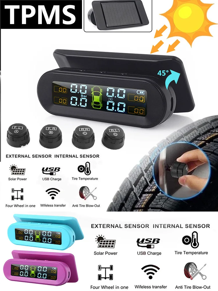 Беспроводная система контроля давления в шинах mit 4 Externe Sensor Auto Reifen Druck с солнечной