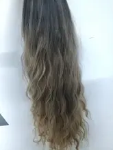 HENRY-Suarez Ombre marrón oscuro de agua a largo de la peluca de la onda de alta temperatura disfraz diario de Cosplay parte media peluca sintética para las mujeres Afro