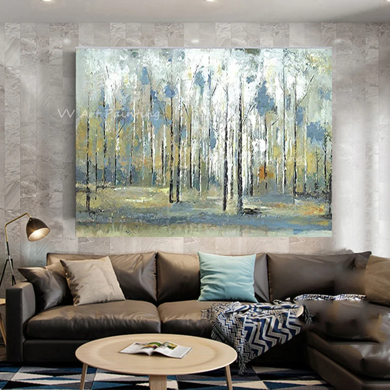 

Green Canvs Tree Forest Lanscape Nice Artwork Modern Abstract Oil Painting Picture Wall Arts Living Room Gift Decoration